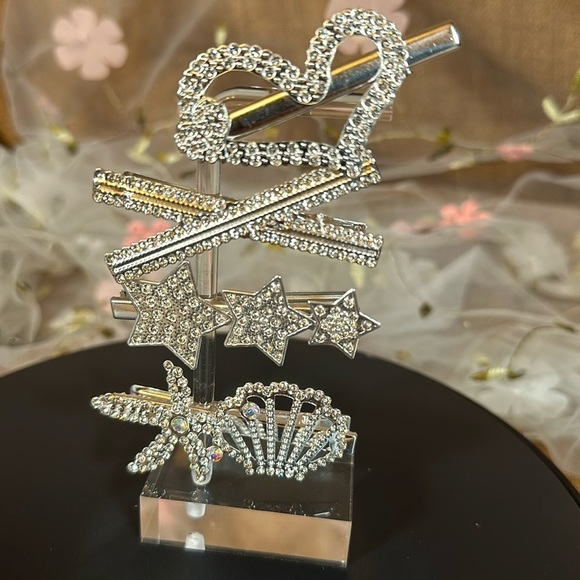 Hair Clips 4pc All with Rhinestones Appx 3in - Picture 1 of 4